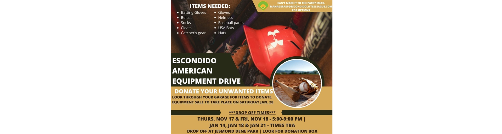 PLEASE DONATE TO THE EALL USED EQUIPMENT DRIVE!